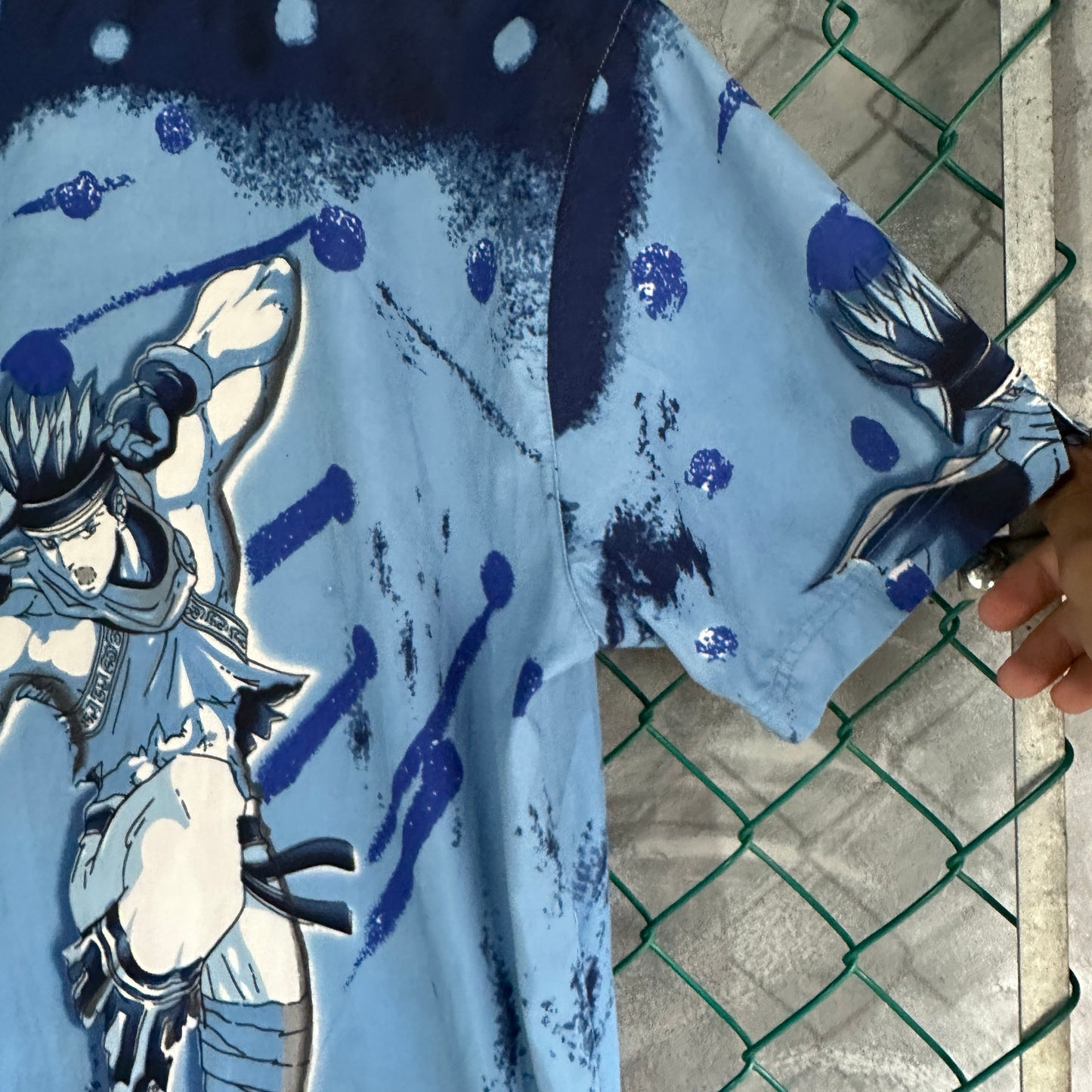 Camisa Y2K de Samurai De Hombre Talla XL Color Azul De Botones AOP Gnarly