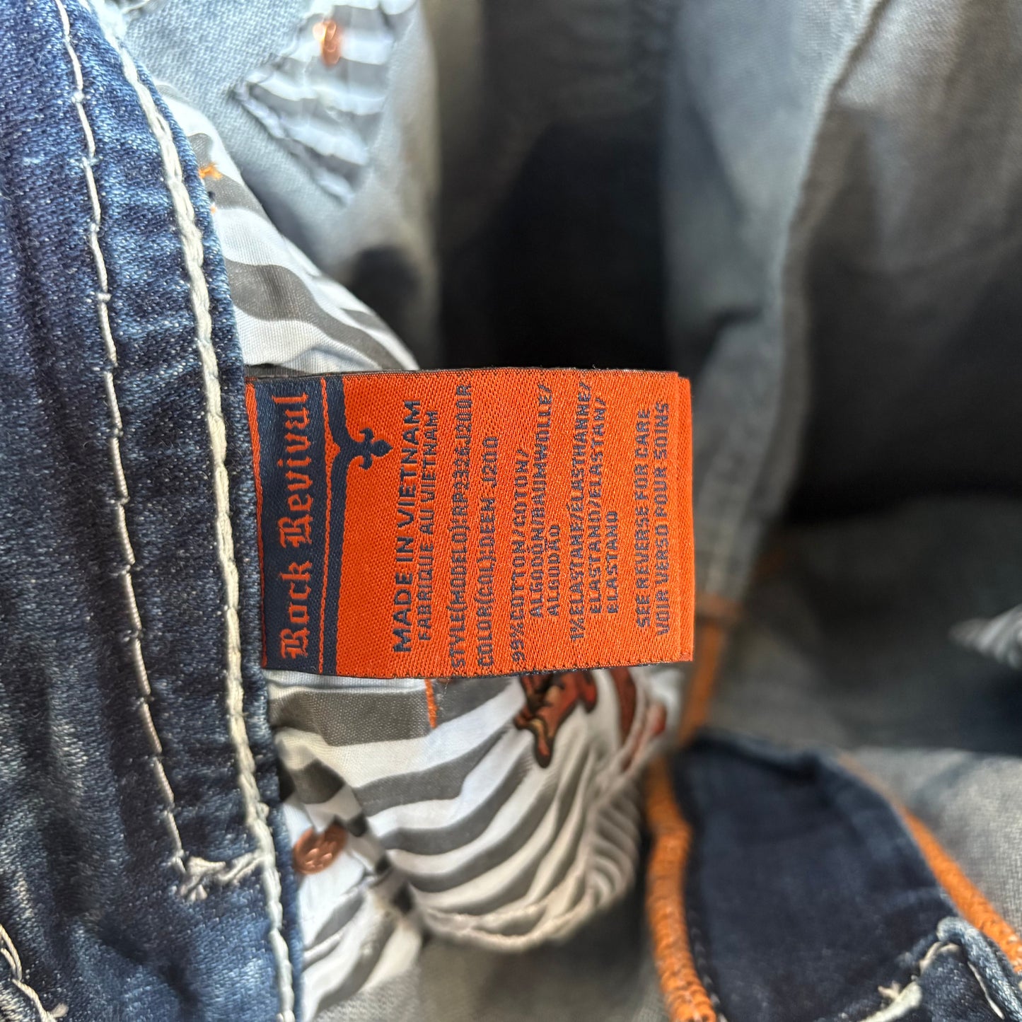 Pantalón Rock Revival Para Hombre Talla 38x30 Color Azul de Mezclilla Diseño Bordado