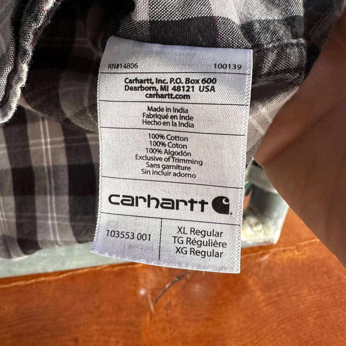Camisa De Botones Carhartt De Hombre Talla XL De Cuadros Gris Manga Corta Workwear