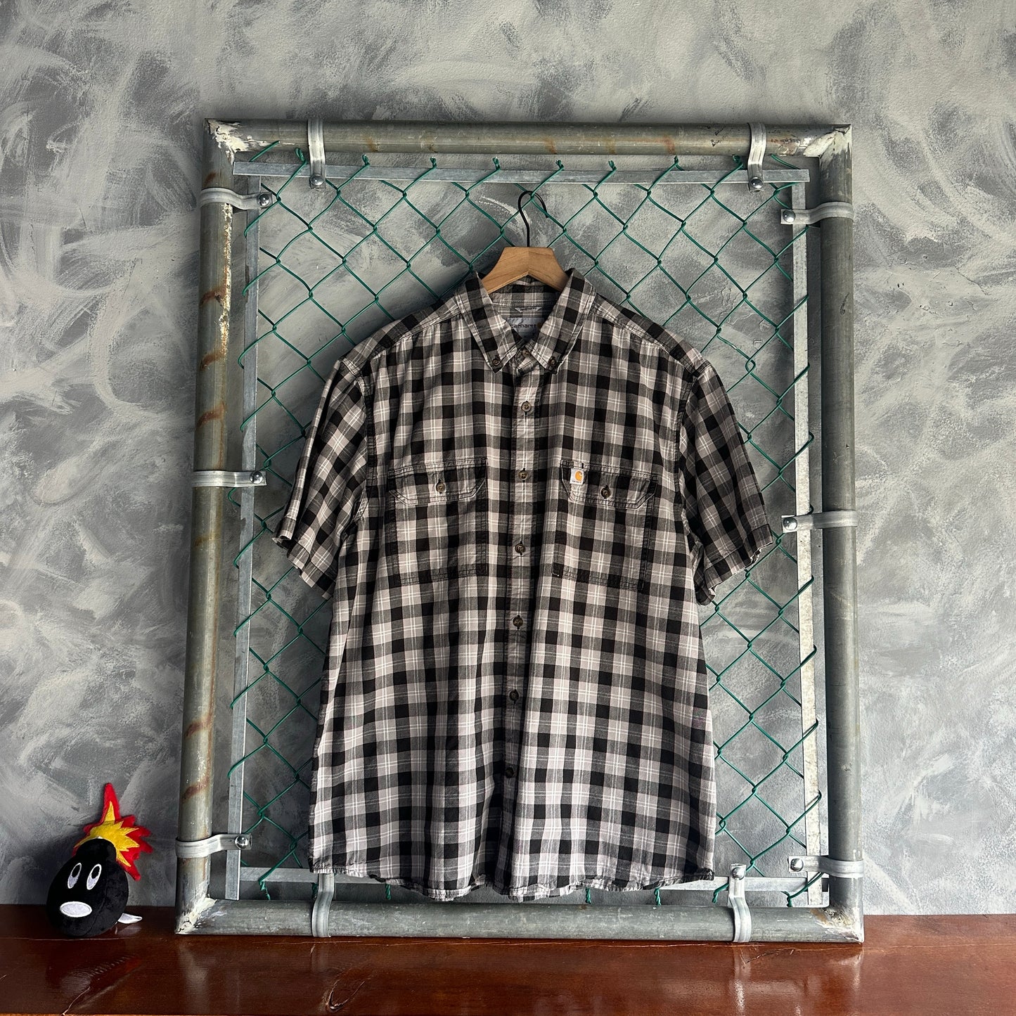 Camisa De Botones Carhartt De Hombre Talla XL De Cuadros Gris Manga Corta Workwear