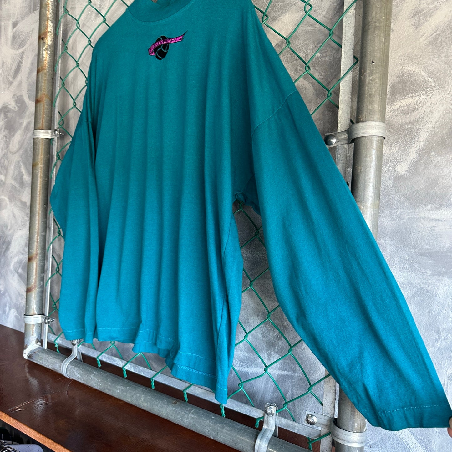Camisa Vintage Reebok De Hombre Talla Xl Color Verde Azulado Cuello Alto Manga Larga Tela Pesada