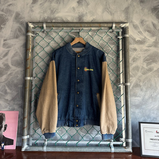 Chamarra Vintage Varsity De Hombre Talla M Color Azul Y Beige Mezclilla Workwear