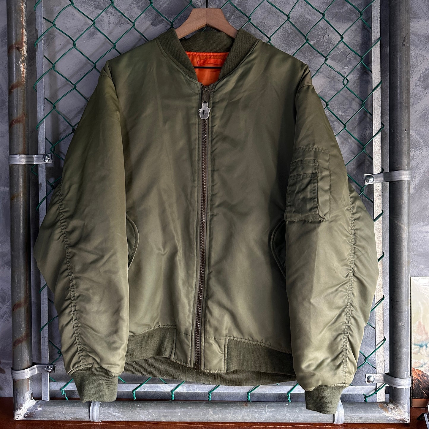 Chamarra Vintage Bomber De Hombre Talla S Queda a L Color Verde Naranaja Doble Vista Aviador
