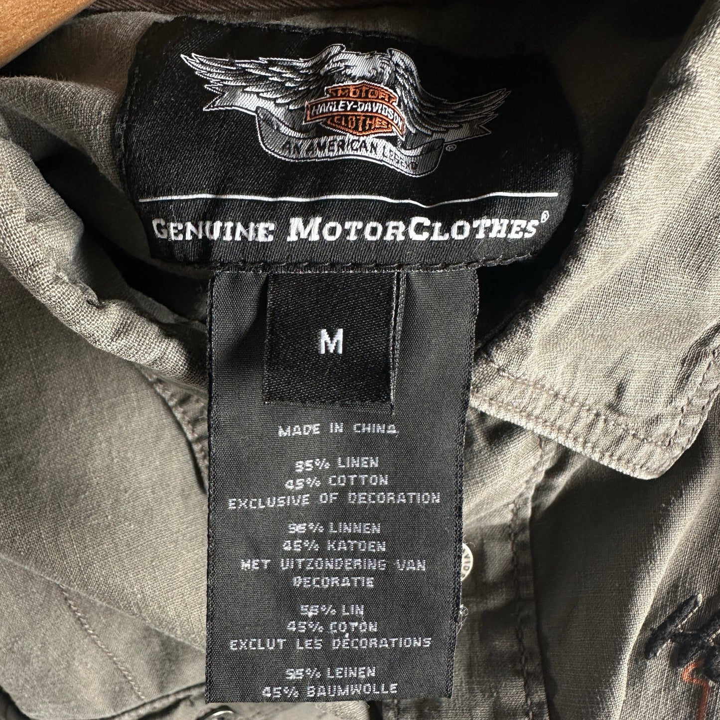 Camisa De Botones Vintage Harley Davidson De Hombre Talla M Color Gris Estilo Mecanico Bordado