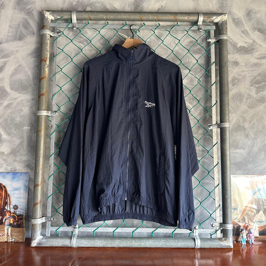 Chamarra Vintage Reebok De Hombre Talla L Color Azul Marino Rompevientos Big Logo