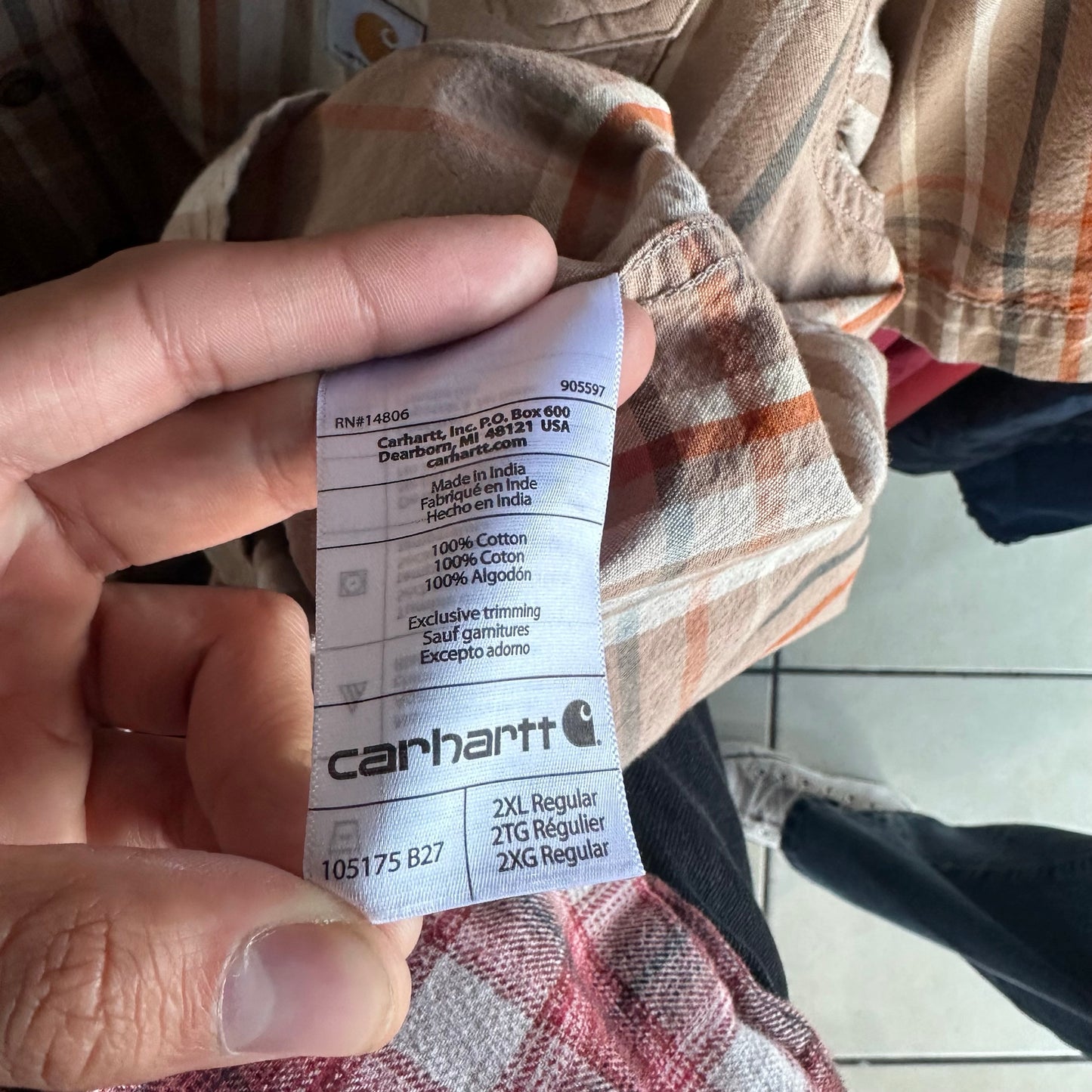 Camisa Botones Carhartt De Hombre Talla 2XL Color Café Claro Manga Corta Workwear Rayas