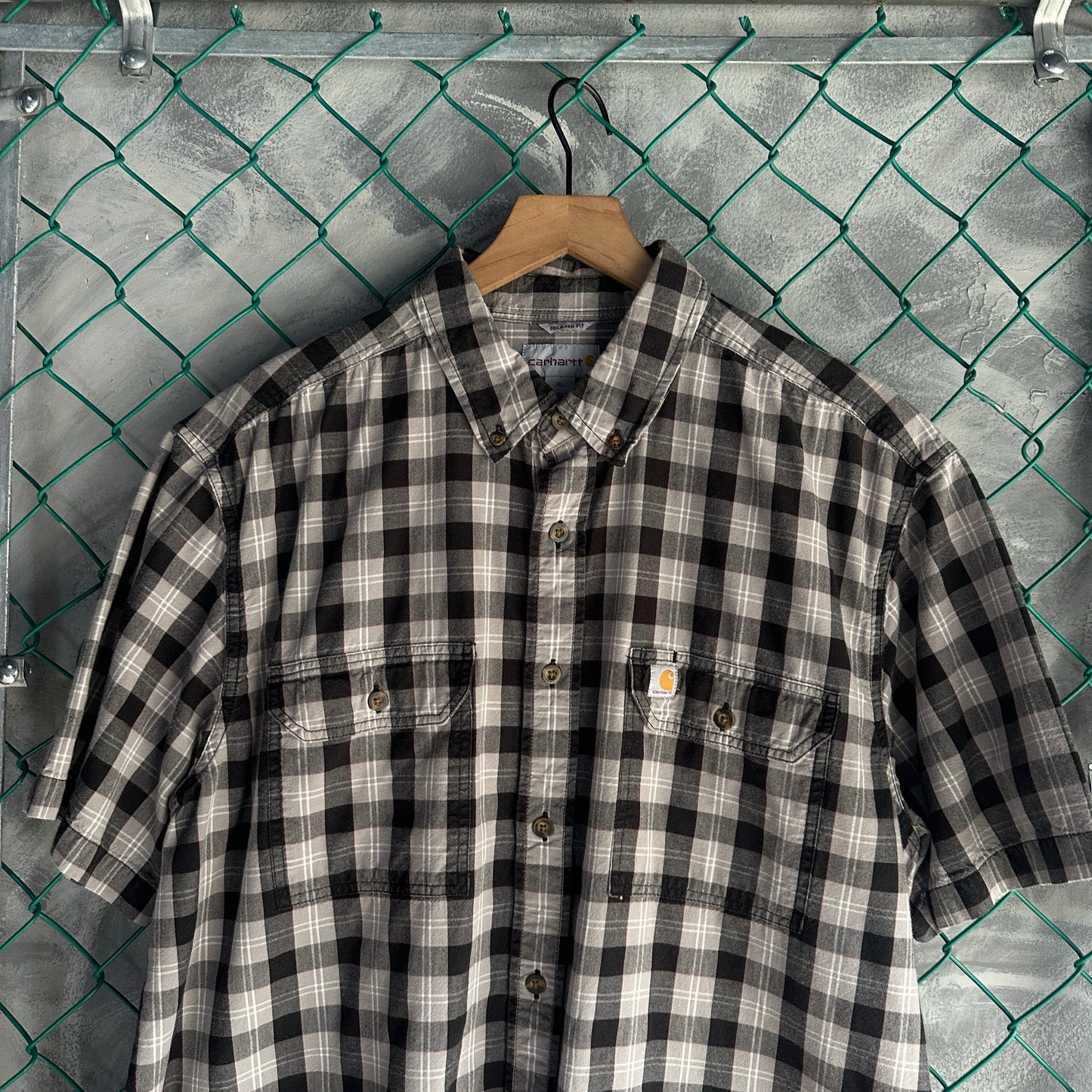 Camisa De Botones Carhartt De Hombre Talla XL De Cuadros Gris Manga Corta Workwear