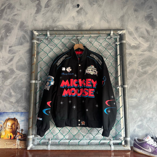 Chamarra Vintage de la Nascar Jeff Hamilton De Hombre Talla L Color Negro DisneyLand Mickey Mouse