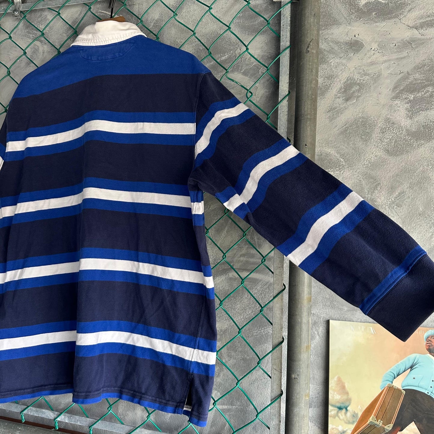 Camisa Vintage Polo de Rugby Polo Ralph Lauren De Hombre Talla L Color Azul y Blanco De Rayas Y2K