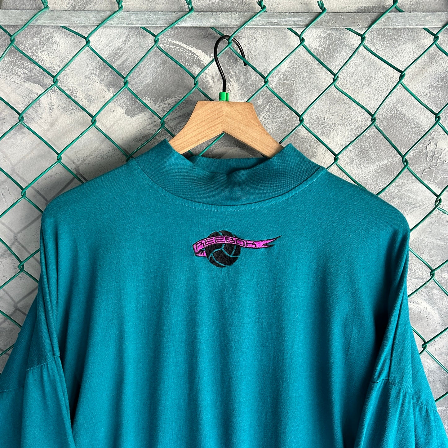 Camisa Vintage Reebok De Hombre Talla Xl Color Verde Azulado Cuello Alto Manga Larga Tela Pesada