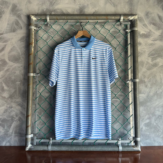 Camisa Nike De Hombre Talla L Color Azul y Blanco de Rayas Golf Tipo Polo Sin Detalles