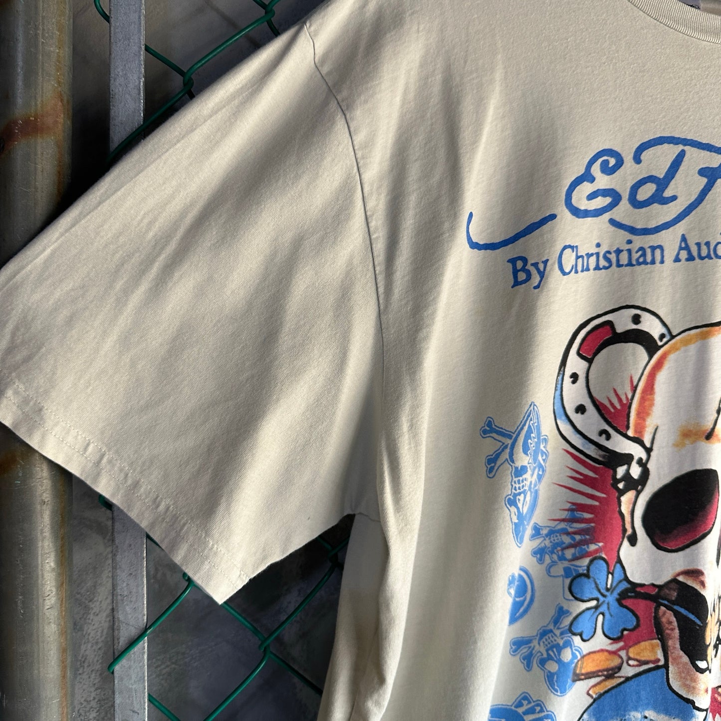 Camisa Ed Hardy De Hombre Talla 3Xl Color Beige Estilo Y2K Tatuaje Calaca Casino