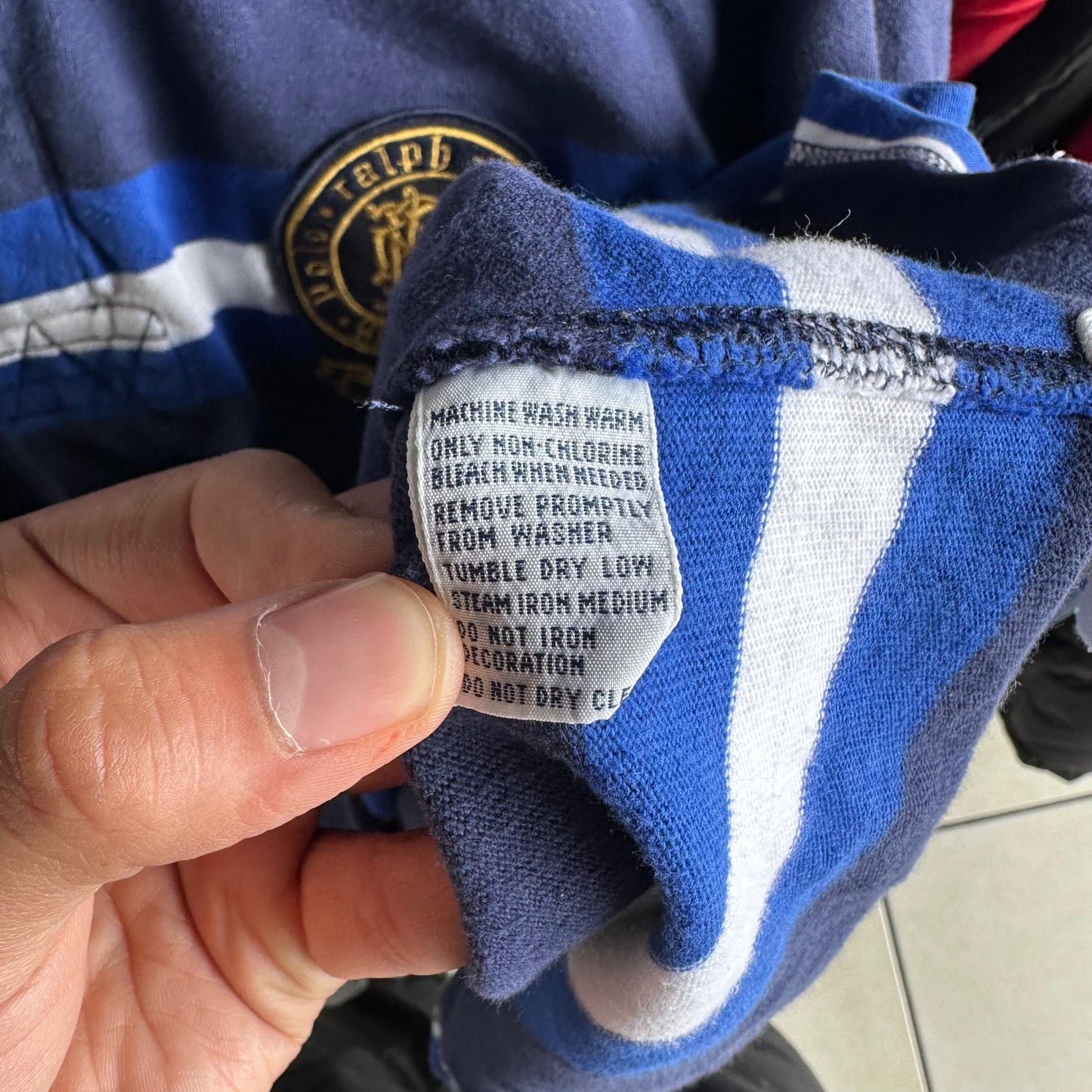 Camisa Vintage Polo de Rugby Polo Ralph Lauren De Hombre Talla L Color Azul y Blanco De Rayas Y2K
