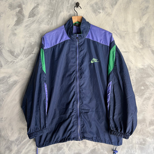 Chamarra Rompe Vientos Nike Vintage Para Hombre Talla XL Color Azul Marino con Verde