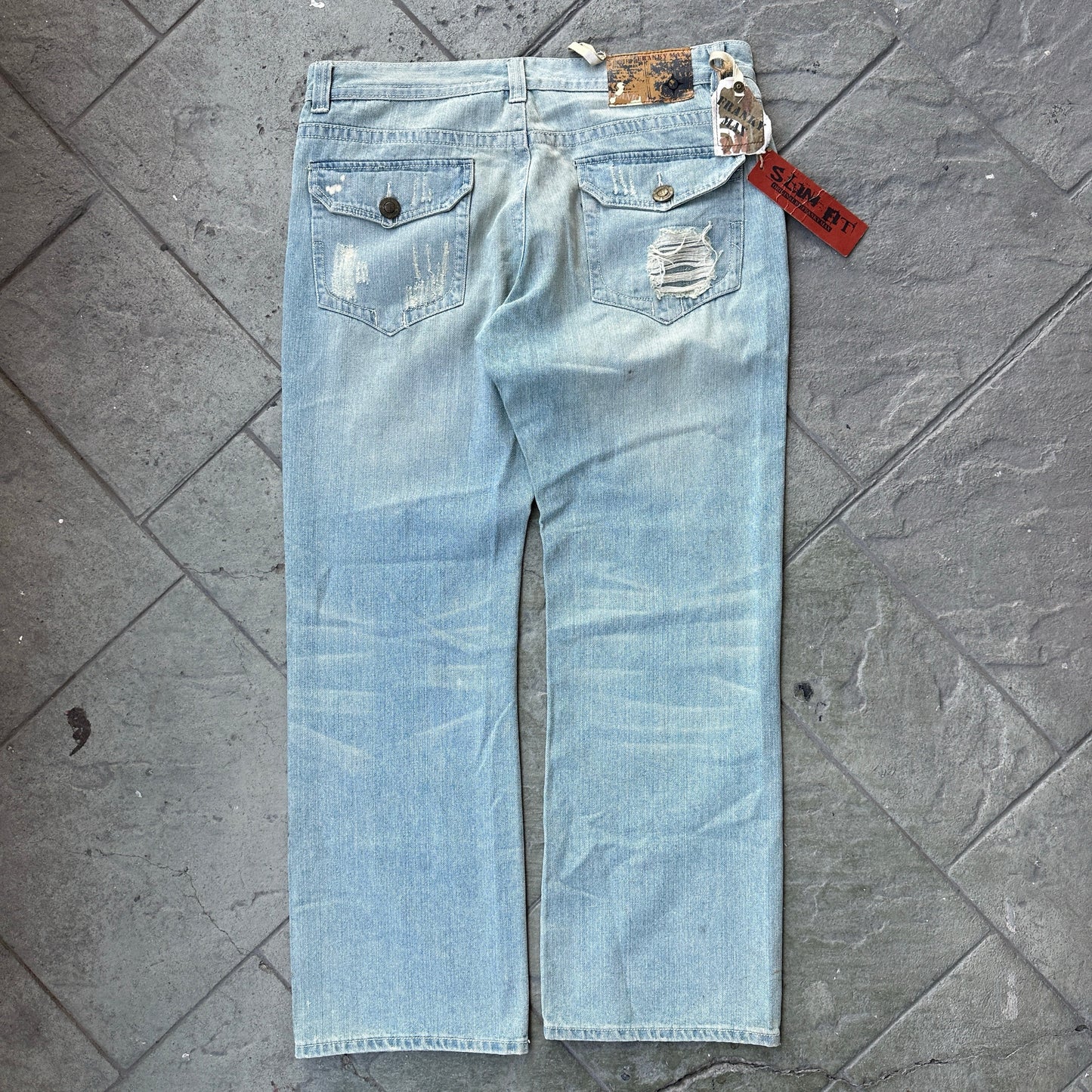 Pantalon Franky Max De Hombre Talla 38x32 Azul Claro Con Rasgados Nuevo Con Etiquetas Y2K Recto