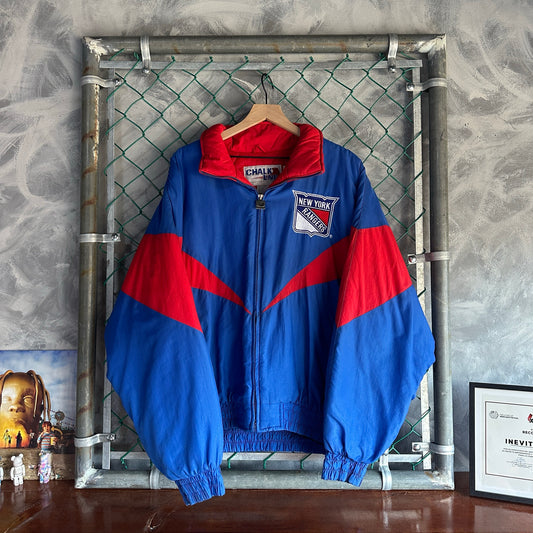 Chamarra Vintage De Hockey NY Rangers Chalk Line De Hombre Talla Xl Color Azul Rojo Con Ziper 80s