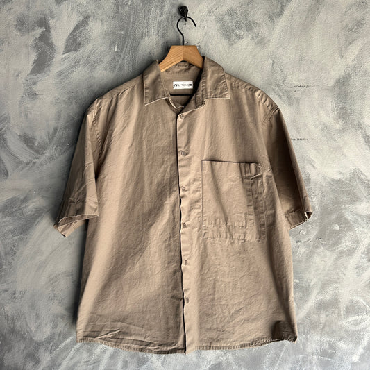 Camisa Zara De Hombre Beige Boxy Fit