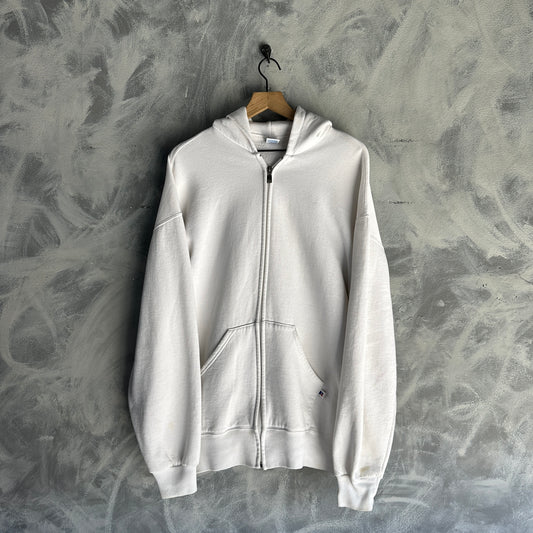 Hoodie Zip Up Vintage Russell Athletic De Hombre Talla XL Color Blanco 90s
