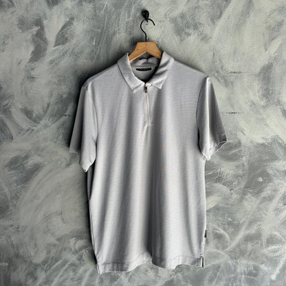 Camisa Polo Perry Ellis 1/4 Ziper De Hombre Talla M Color Gris Tela de GImnasio