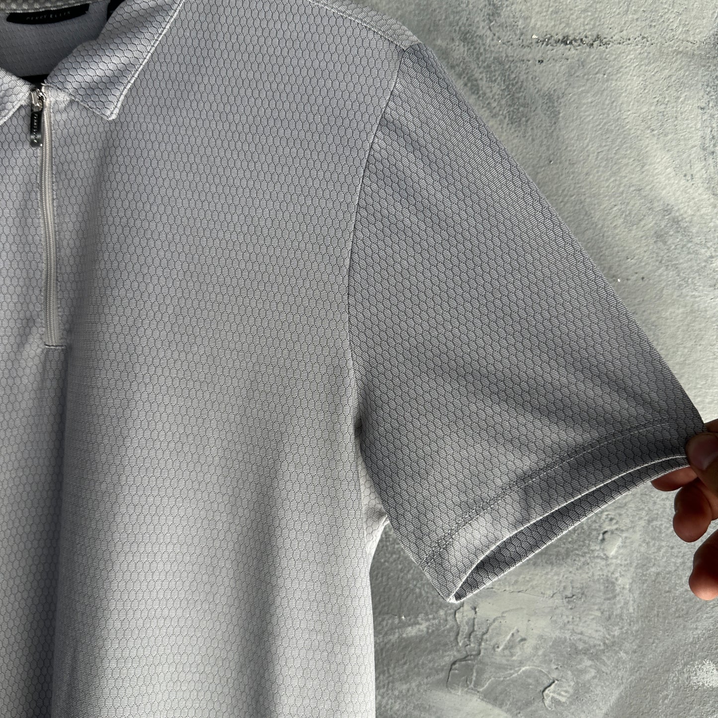 Camisa Polo Perry Ellis 1/4 Ziper De Hombre Talla M Color Gris Tela de GImnasio