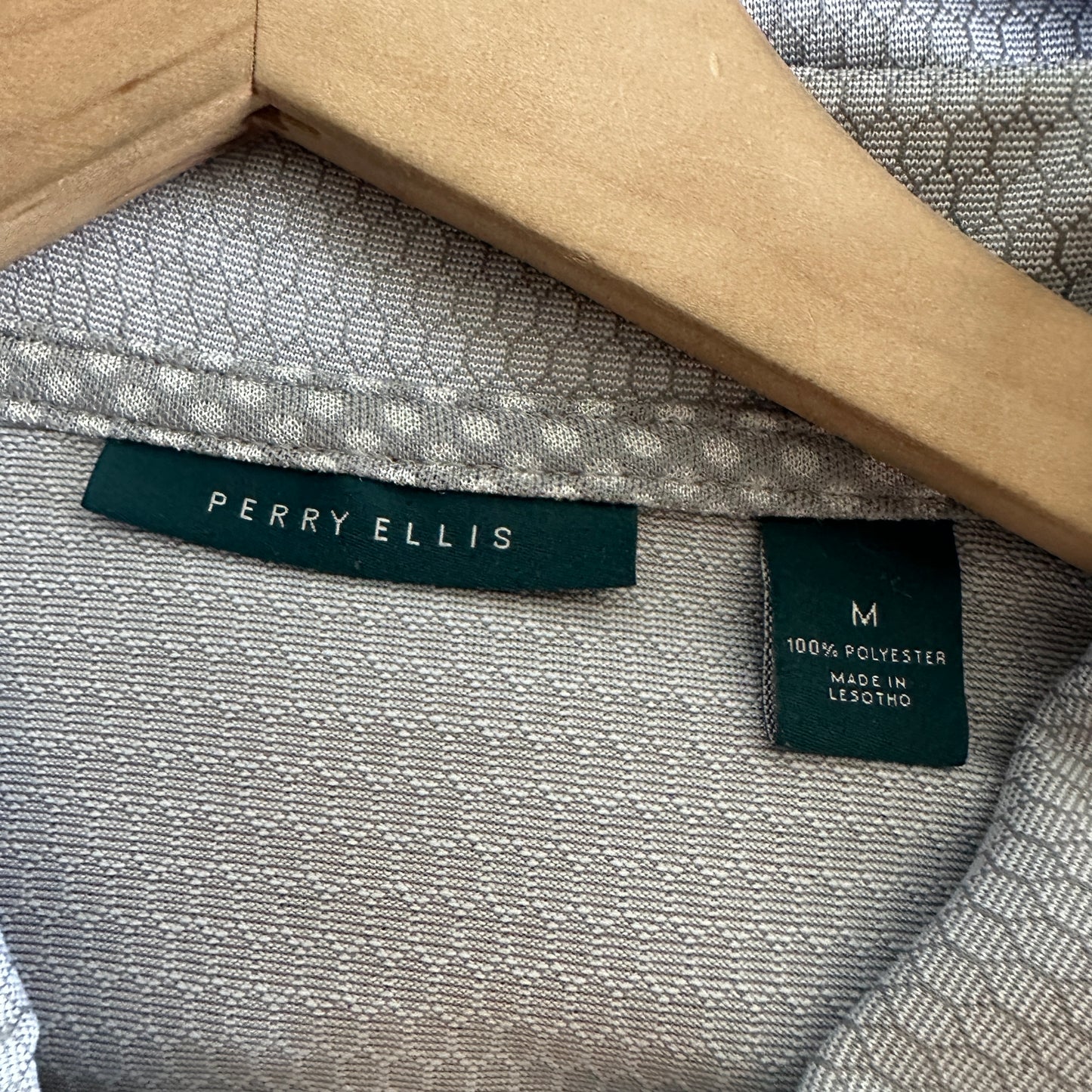 Camisa Polo Perry Ellis 1/4 Ziper De Hombre Talla M Color Gris Tela de GImnasio