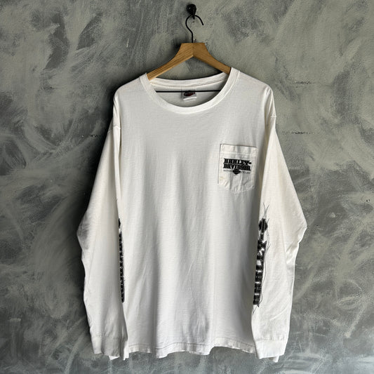 Camisa Vintage Manga Larga Harley Davidson De Hombre Talla XL Color Blanco Con Print En Mangas