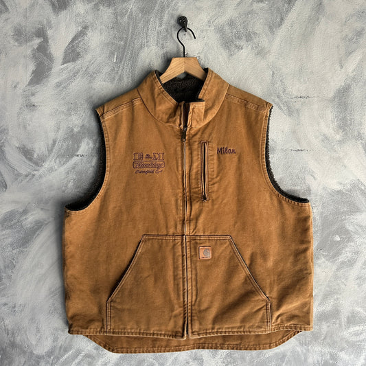 Chaleco Carhartt De Hombre Talla XL Color Cafe Con Forro De Borrego