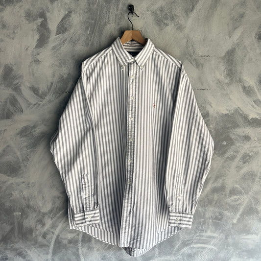 Camisa De Botones Polo Ralph Lauren Oxford De Hombre Talla XL Color Blanco Con Gris De Rayas