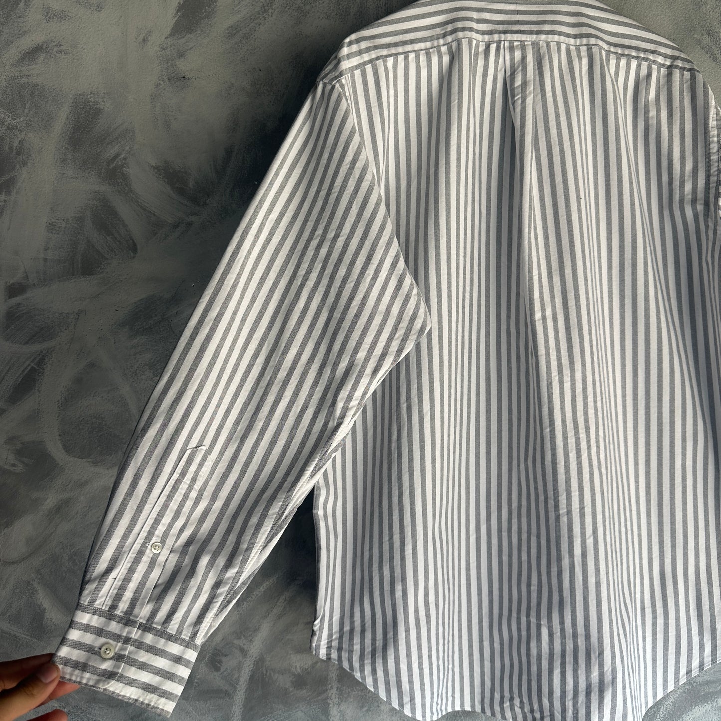 Camisa De Botones Polo Ralph Lauren Oxford De Hombre Talla XL Color Blanco Con Gris De Rayas