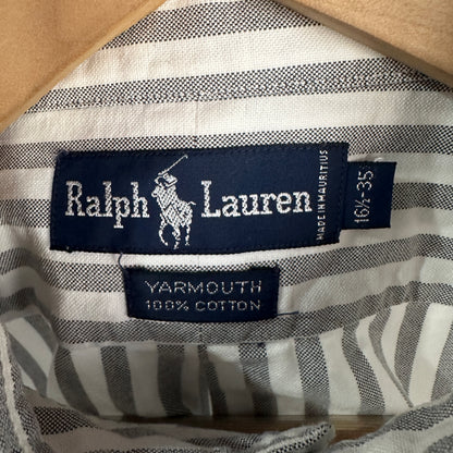 Camisa De Botones Polo Ralph Lauren Oxford De Hombre Talla XL Color Blanco Con Gris De Rayas
