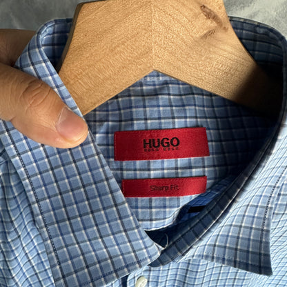 Camisa De Botones Hugo Boss De Hombre 16.5 32/33 Color Azul Blanco