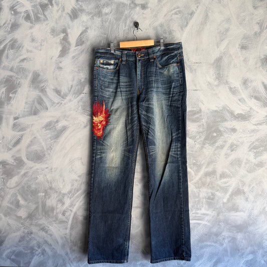 Pantalon Vintage Japones Oni De Hombre Talla 36 Bordado Arai