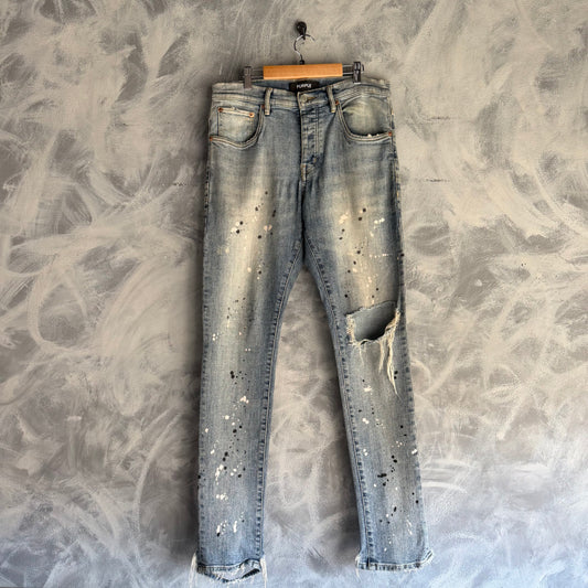 Pantalon Purple De Hombre Talla 31x32 Con Diseno de Pintura Skynny