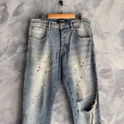 Pantalon Purple De Hombre Talla 31x32 Con Diseno de Pintura Skynny