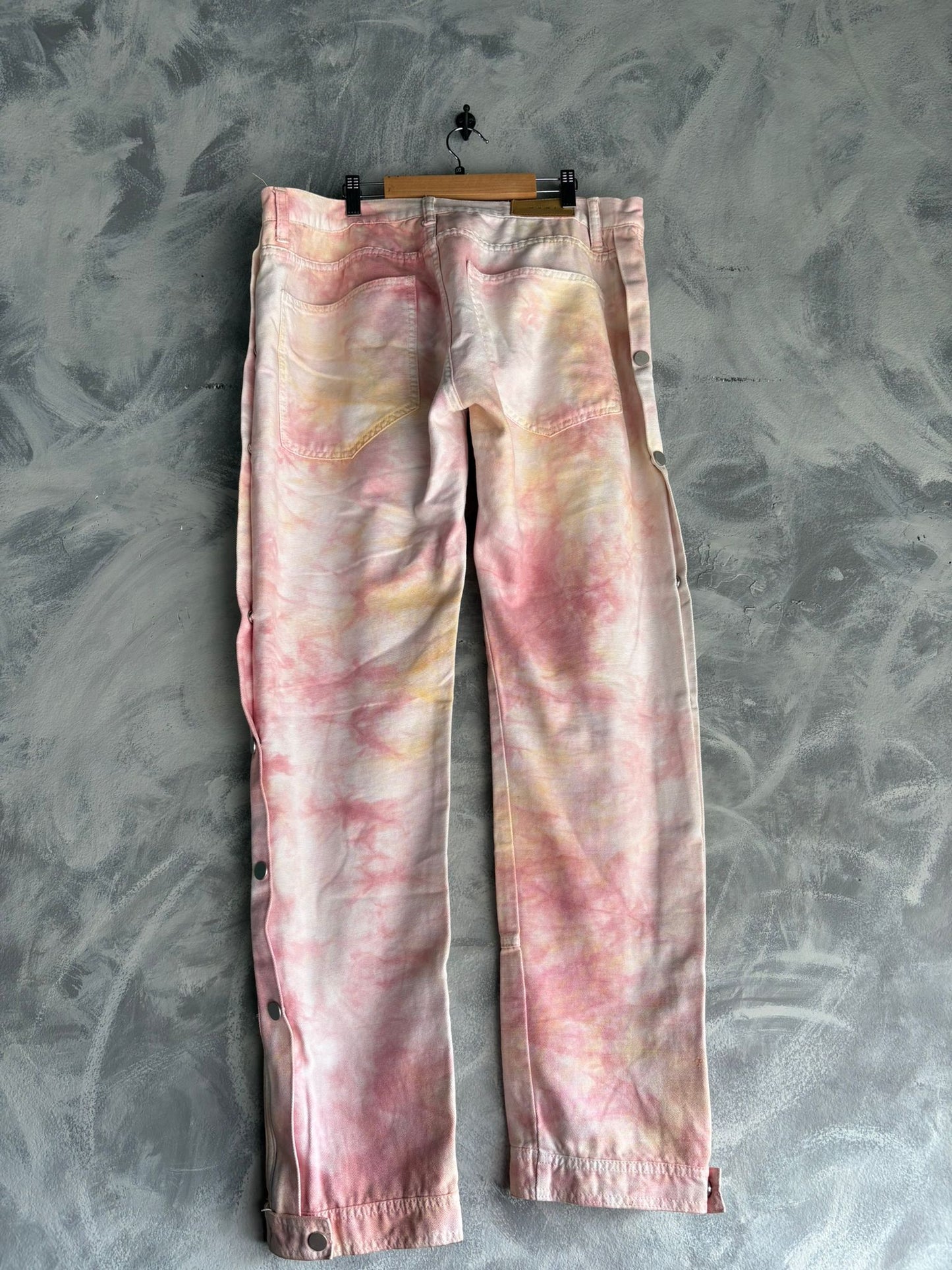 Pantalon Mnml Para Hombre Talla 36x31 Color Rosa Manchado Botones al Costado